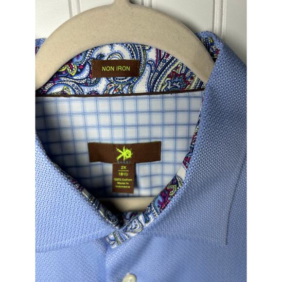 Egara Long Sleeve Flip Cuff Non-Iron Shirt Blue White Check Mens Size 2X 181/2 - Picture 7 of 11